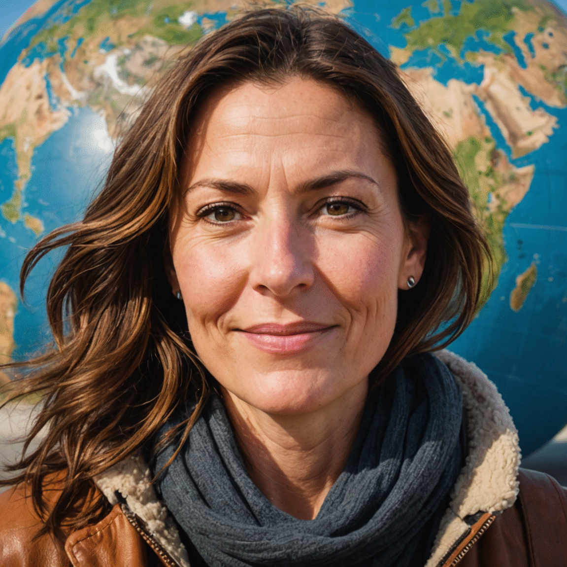 Femme souriante avec un globe en arrière-plan