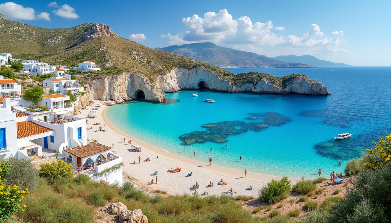 Découvrez Kimolos avec notre guide complet : incontournables à visiter, activités à faire, plages, villages, conseils pratiques pour un séjour inoubliable sur cette île secrète des Cyclades.