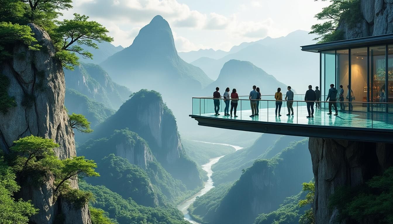 Découvrez en Chine l’impressionnant escalier suspendu, une attraction vertigineuse qui attire et émerveille les visiteurs en quête de sensations fortes au-dessus du vide.