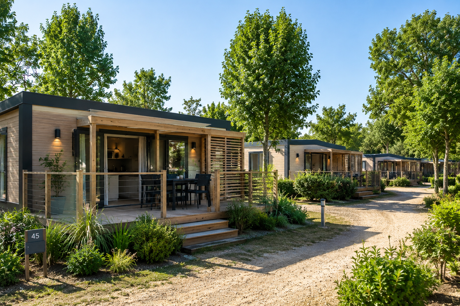 Maisons de vacances entourées d'arbres