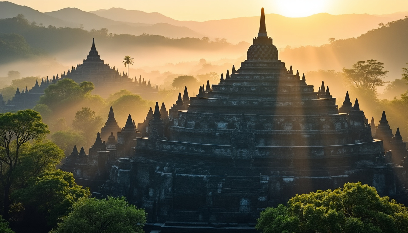 explorez l'histoire fascinante et les mystères du temple de borobudur, le plus grand sanctuaire bouddhiste au monde, et découvrez ce chef-d'œuvre architectural unique en indonésie.